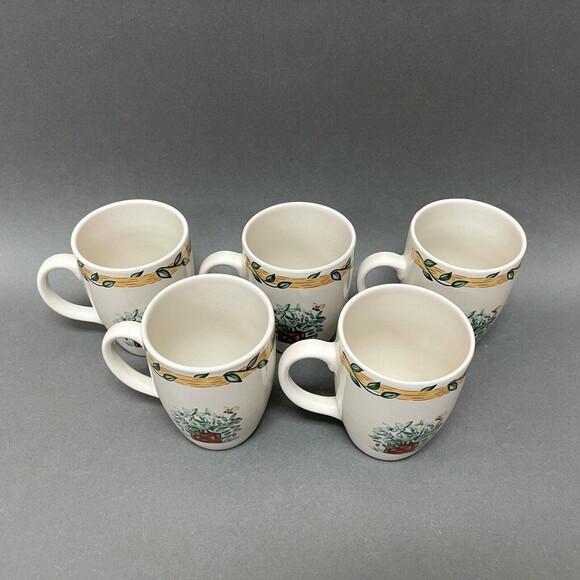 Thomson Pottery Cups Birdhouse Birds Heart Vine Border Lot of 5 - Picture 2 of 7